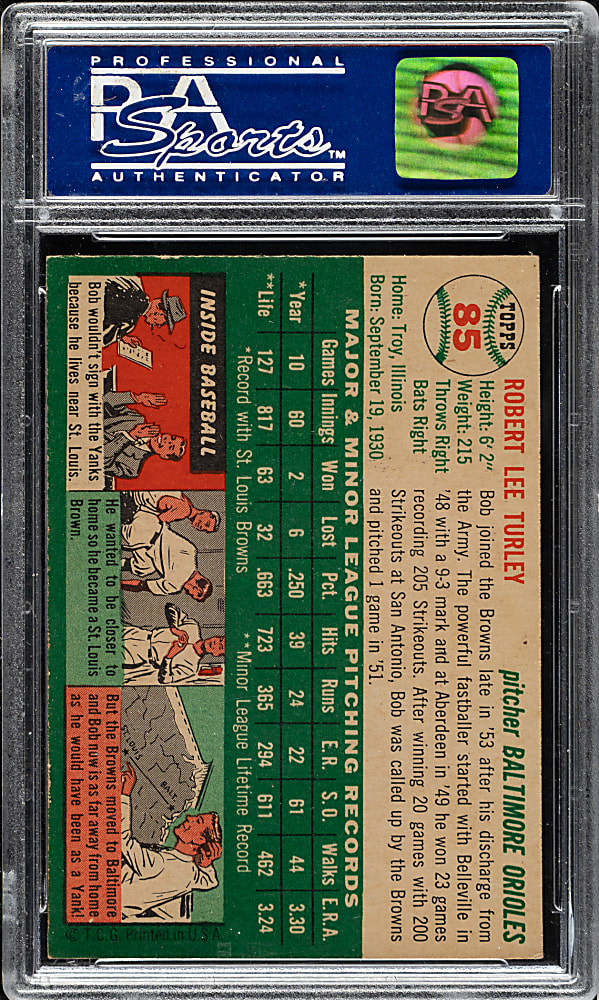 1954 Topps #85 Bob Turley PSA NM-MT 8