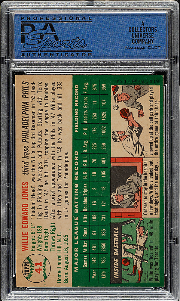 1954 Topps #41 Willie Jones PSA NM-MT 8