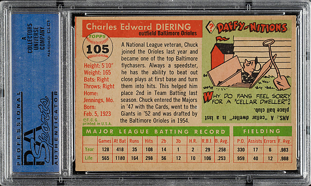 1955 Topps #105 Chuck Diering PSA NM-MT 8