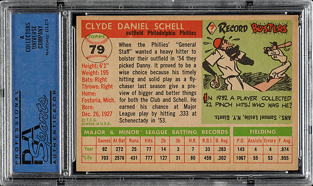 1955 Topps #79 Danny Schell PSA NM-MT 8