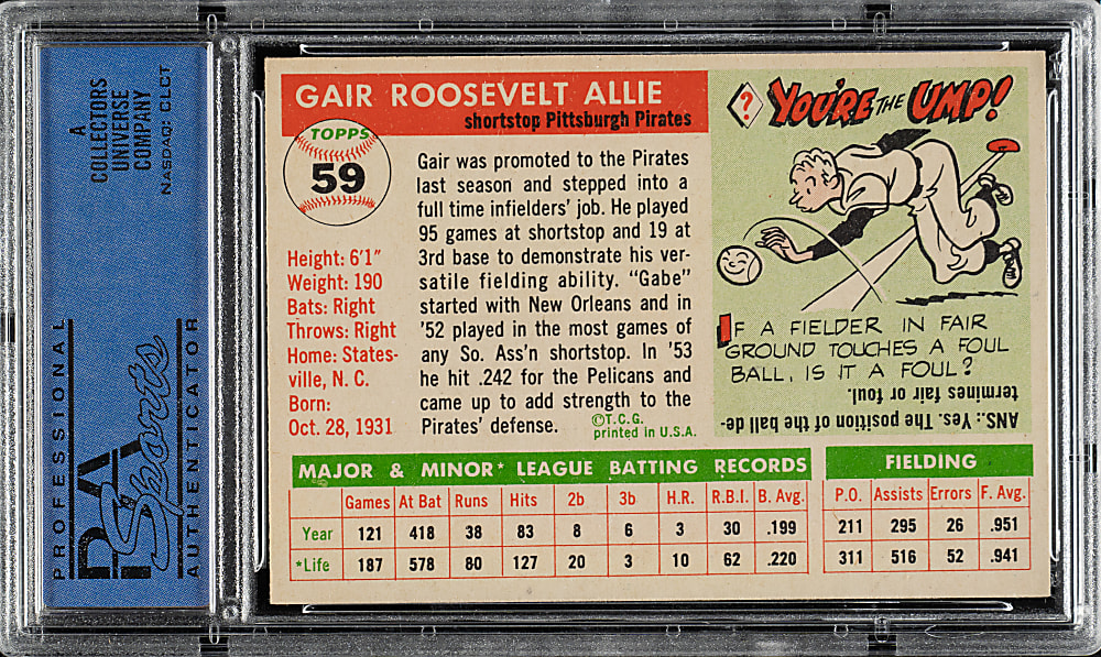1955 Topps #59 Gair Allie PSA NM-MT 8