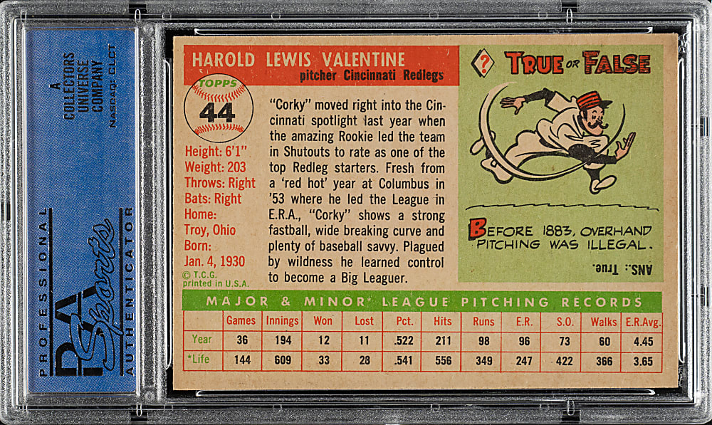 1955 Topps #44 Corky Valentine PSA NM-MT 8