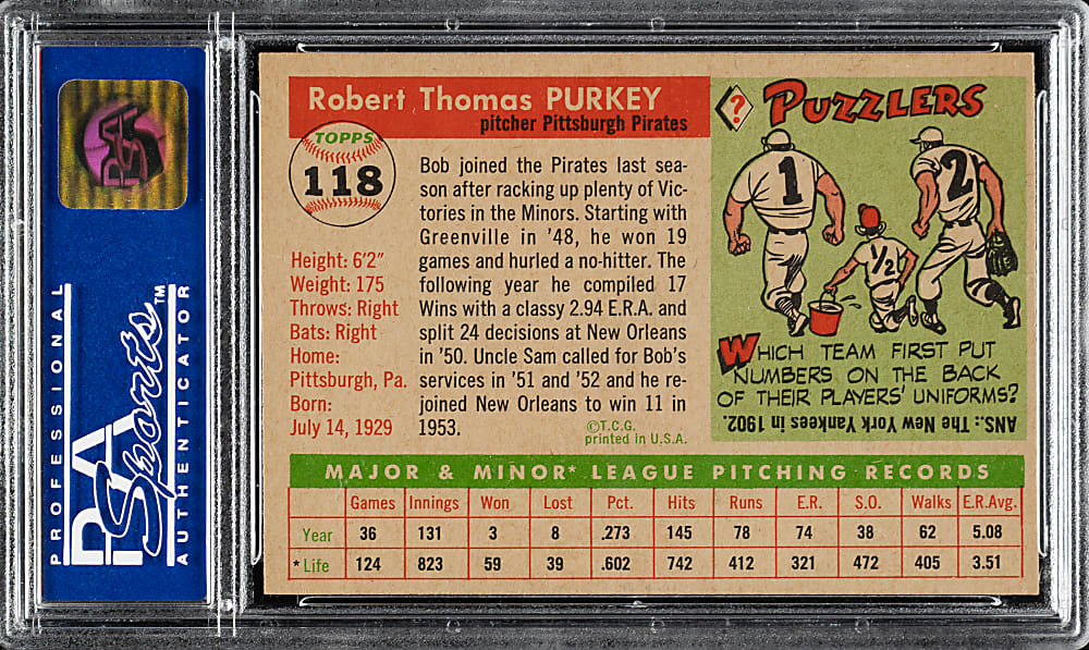 1955 Topps #118 Bob Purkey PSA NM-MT 8