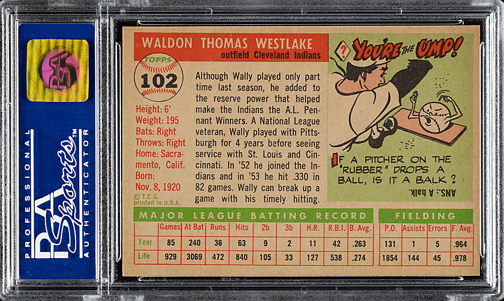 1955 Topps #102 Wally Westlake PSA NM-MT 8