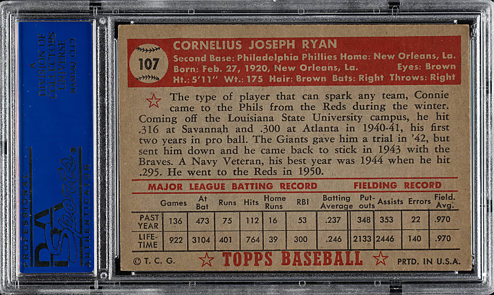 1952 Topps #107 Connie Ryan PSA EX-MT 6