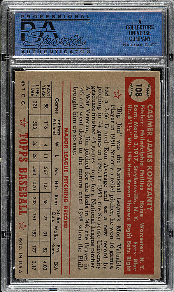 1952 Topps #108 Jim Konstanty PSA EX-MT 6