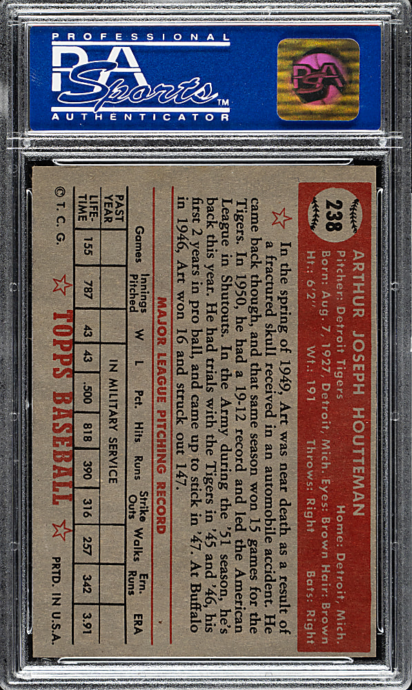 1952 Topps #238 Art Houtteman PSA NM 7