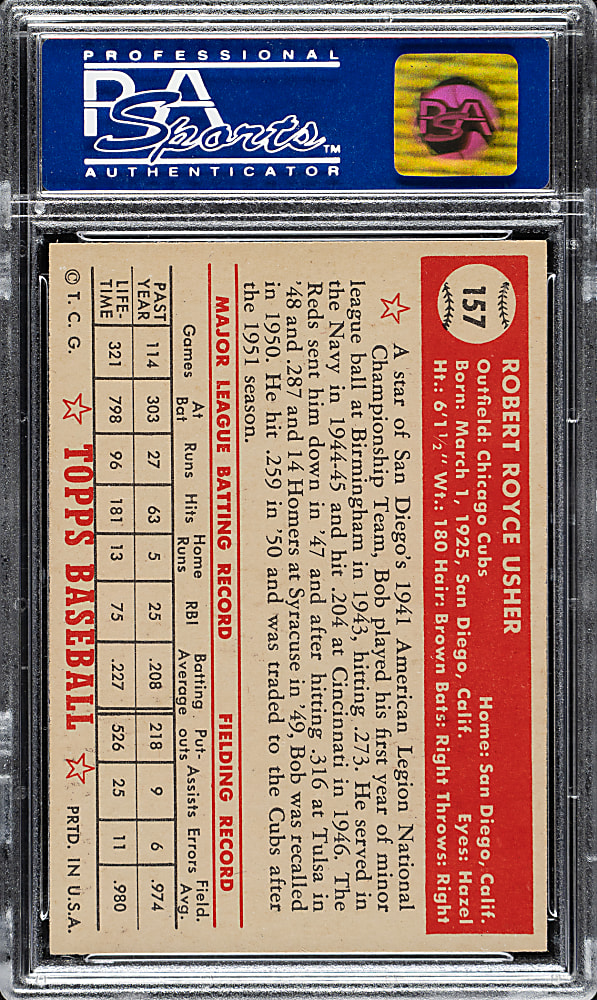 1952 Topps #157 Bob Usher PSA NM-MT 8 (OC)