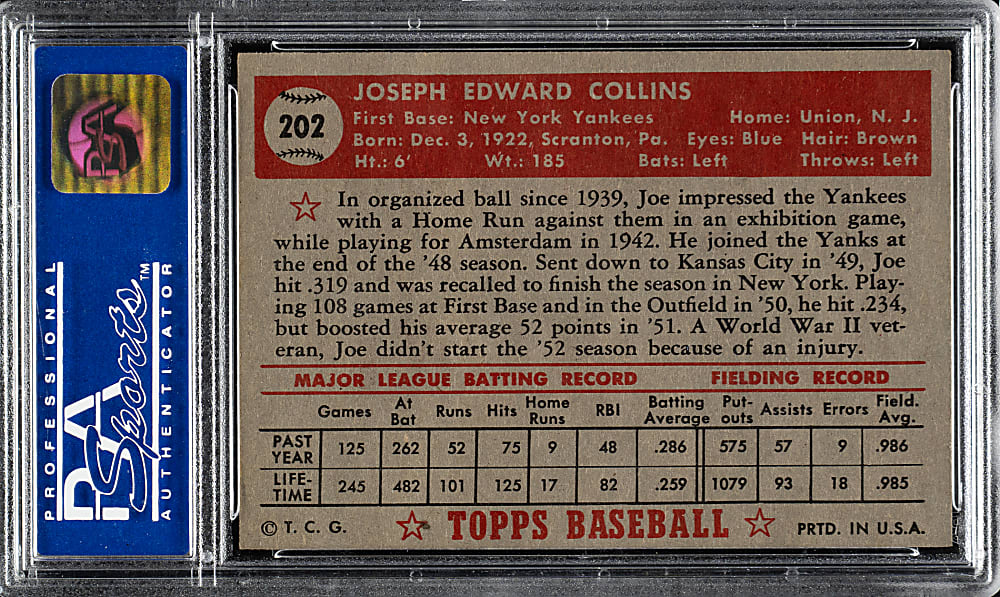 1952 Topps #202 Joe Collins PSA NM 7