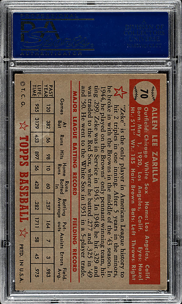 1952 Topps #70 Al Zarilla PSA NM 7
