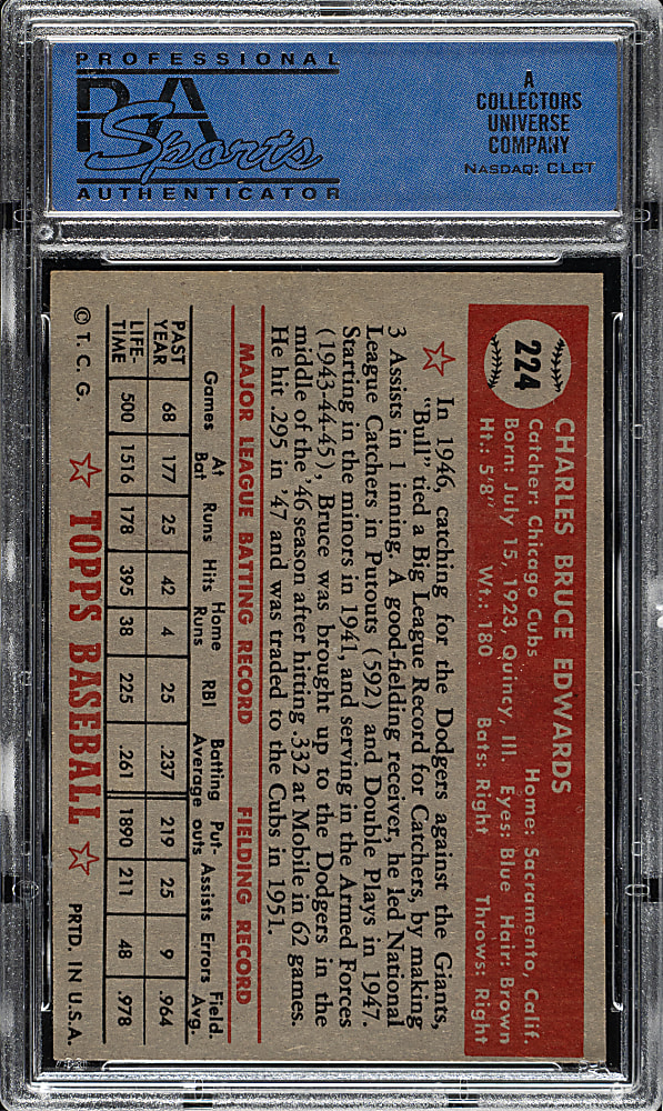 1952 Topps #224 Bruce Edwards PSA NM 7