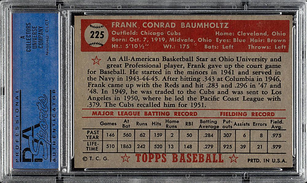 1952 Topps #225 Frank Baumholtz PSA NM 7