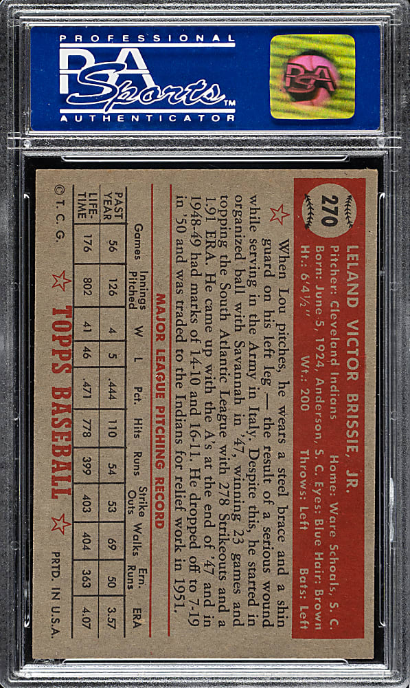 1952 Topps #270 Lou Brissie PSA NM 7