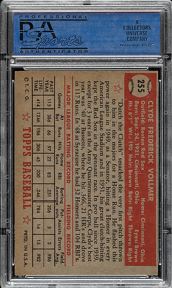 1952 Topps #255 Clyde Vollmer PSA NM 7 (OC)