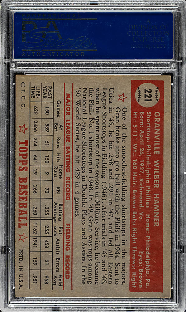 1952 Topps #221 Granny Hamner PSA EX-MT 6