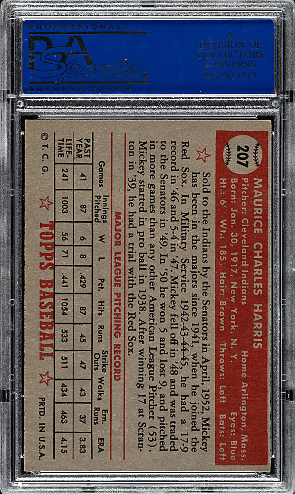 1952 Topps #207 Mickey Harris PSA EX-MT 6