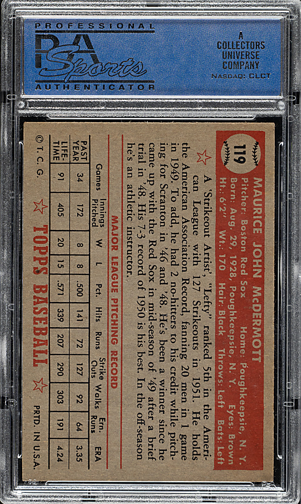1952 Topps #119 Maurice McDermott PSA EX-MT 6