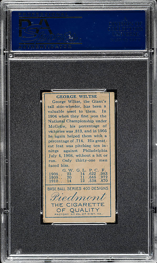 1911 T205 Gold Border George Wiltse Both Ears Show PSA VG-EX 4