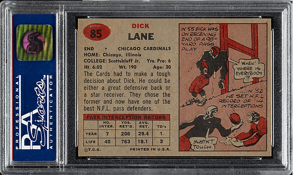 1957 Topps Football #85 Dick Lane Rookie PSA NM 7