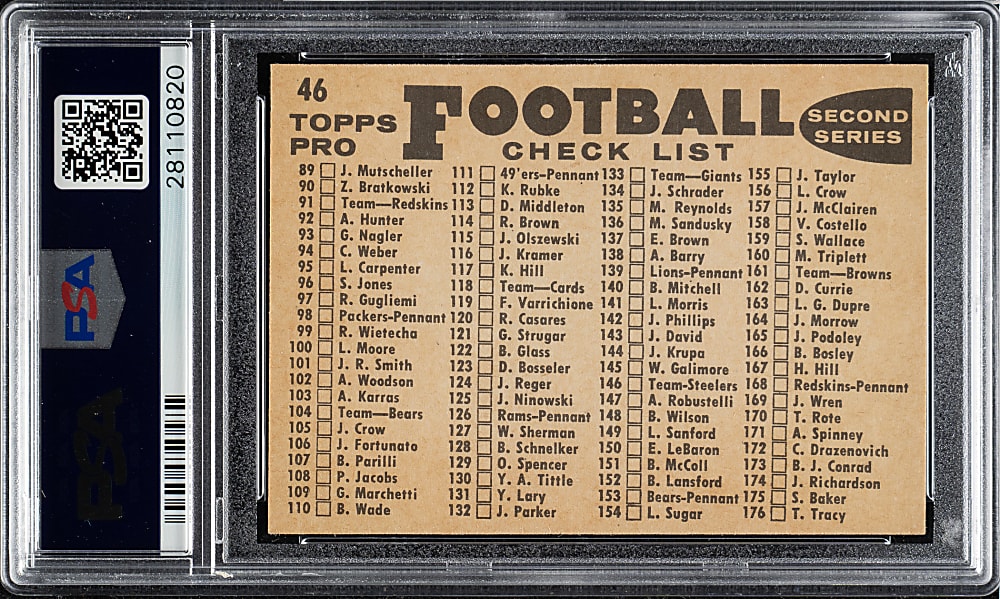 1959 Topps Football #46 Green Bay Packers Team PSA MINT 9