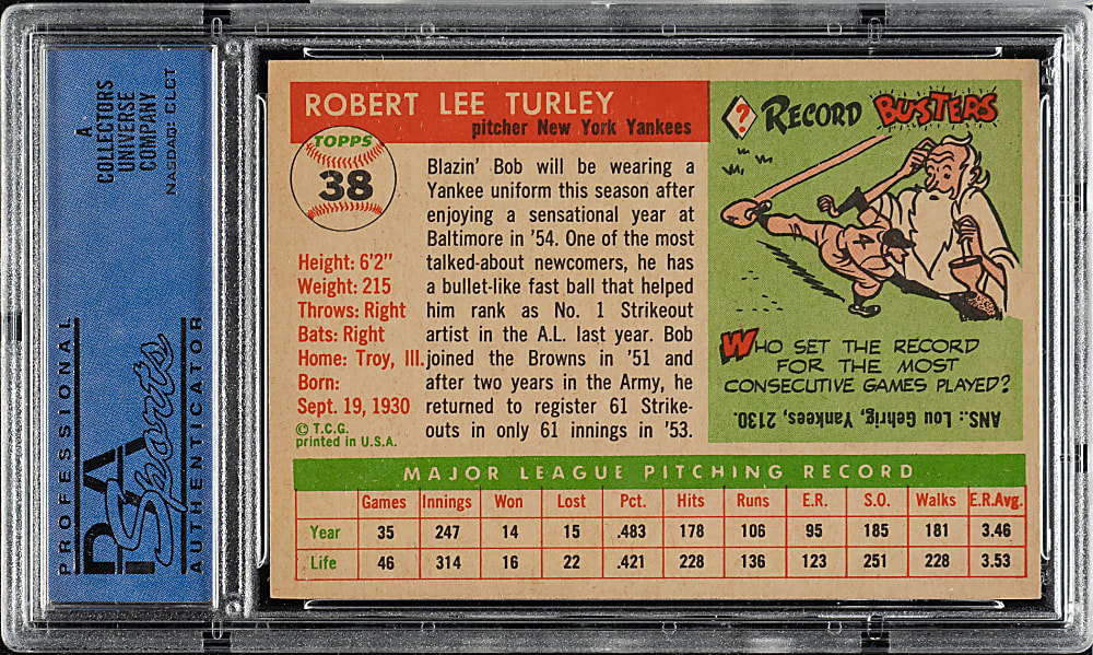 1955 Topps #38 Bob Turley PSA NM 7