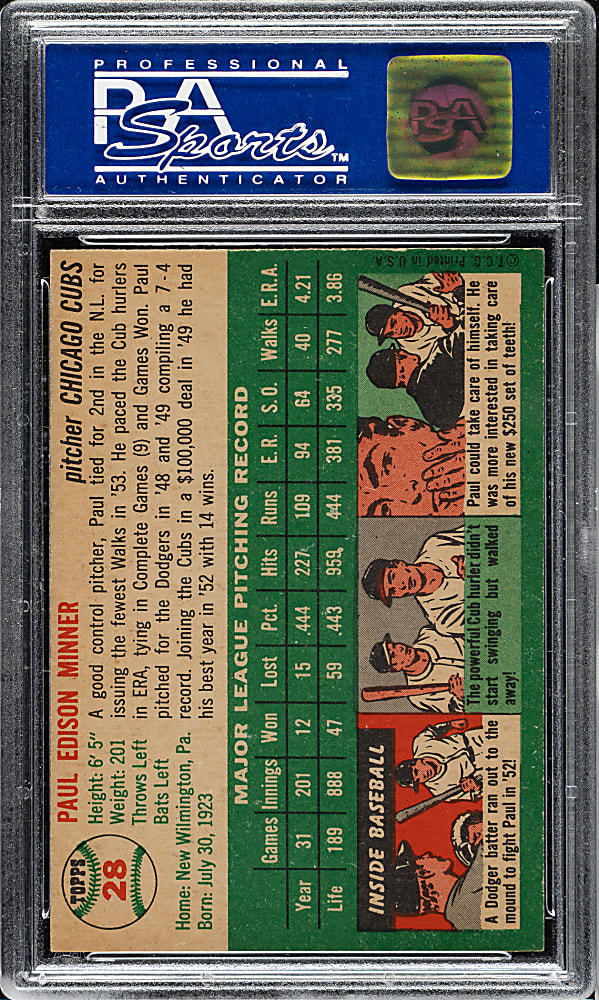 1954 Topps #28 Paul Minner PSA NM-MT 8