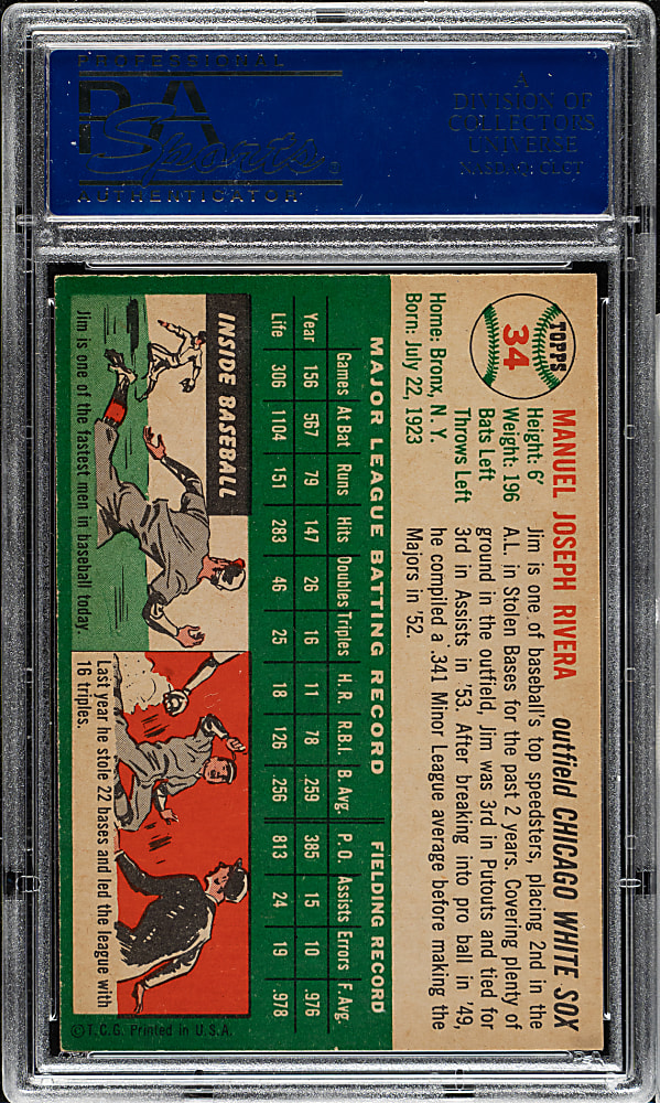 1954 Topps #34 Jim Rivera PSA NM-MT 8