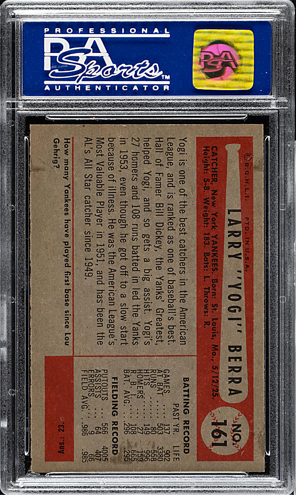 1954 Bowman #161 Yogi Berra PSA NM 7