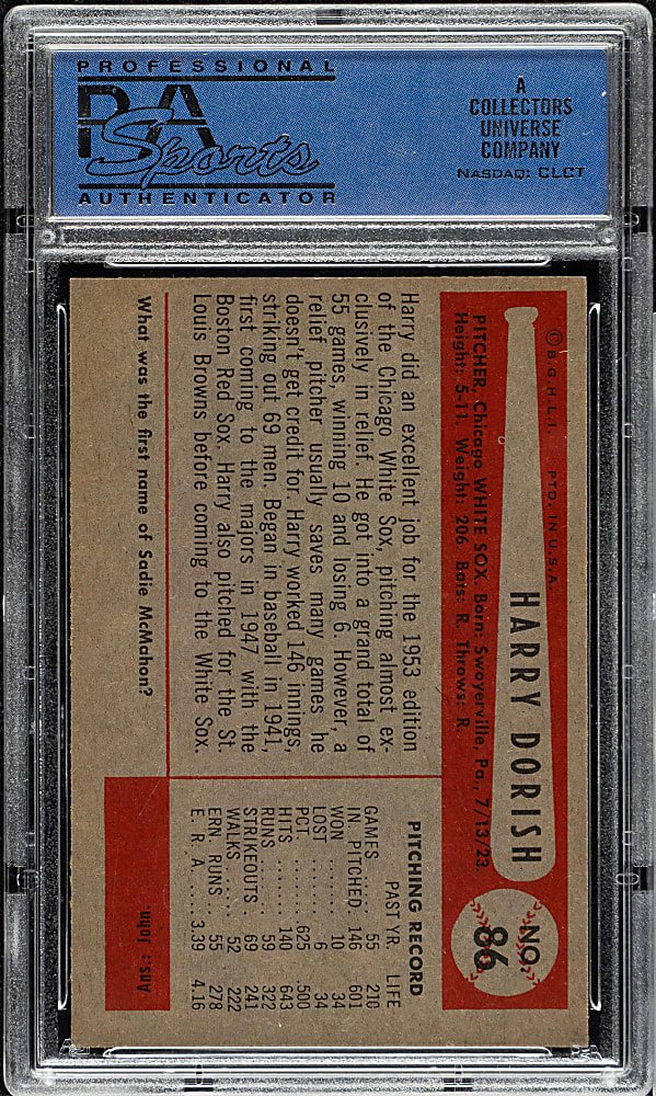 1954 Bowman #86 Harry Dorish PSA NM-MT 8