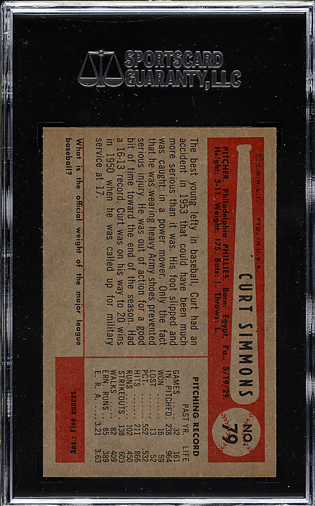 1954 Bowman #79 Curt Simmons SGC NM/MT 88
