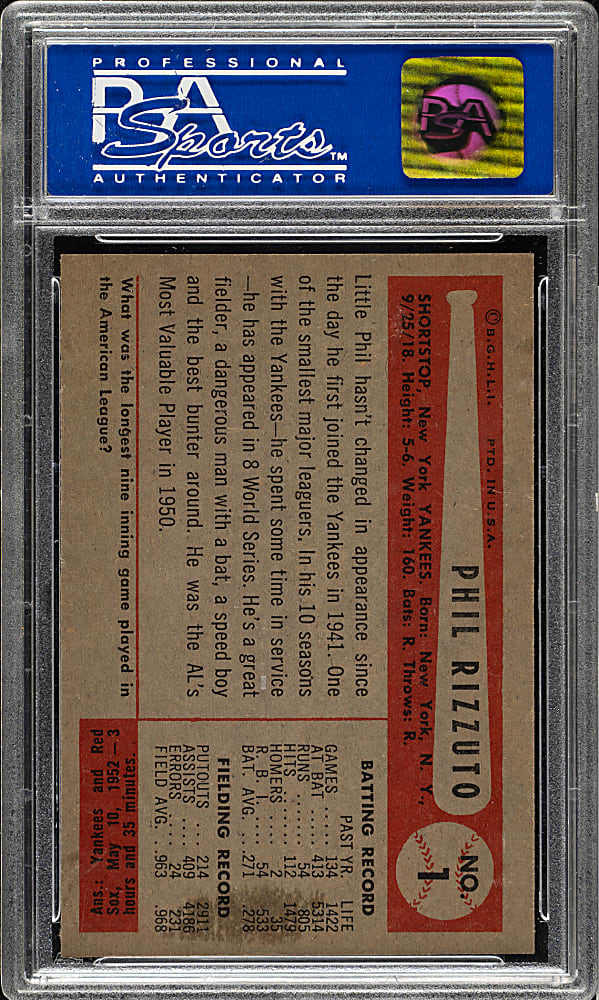 1954 Bowman #1 Phil Rizzuto PSA NM-MT 8 (OC)