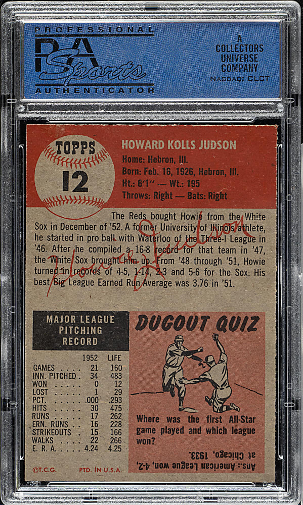 1953 Topps #12 Howie Judson PSA NM-MT 8 (OC)
