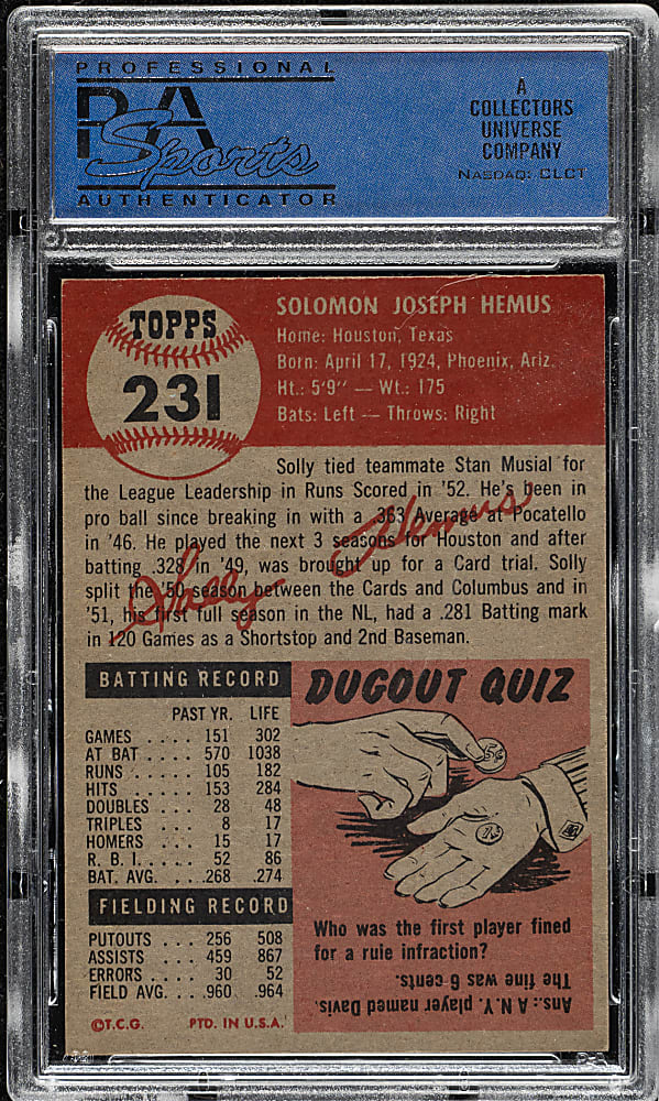1953 Topps #231 Solly Hemus PSA EX-MT 6