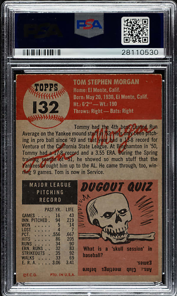1953 Topps #132 Tom Morgan PSA EX-MT 6