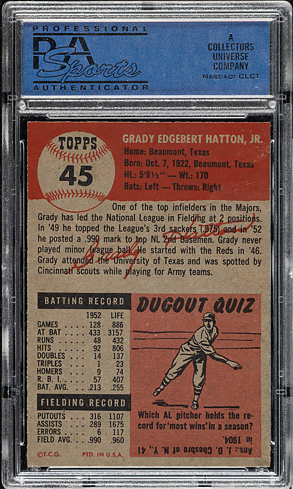 1953 Topps #45 Grady Hatton PSA NM 7