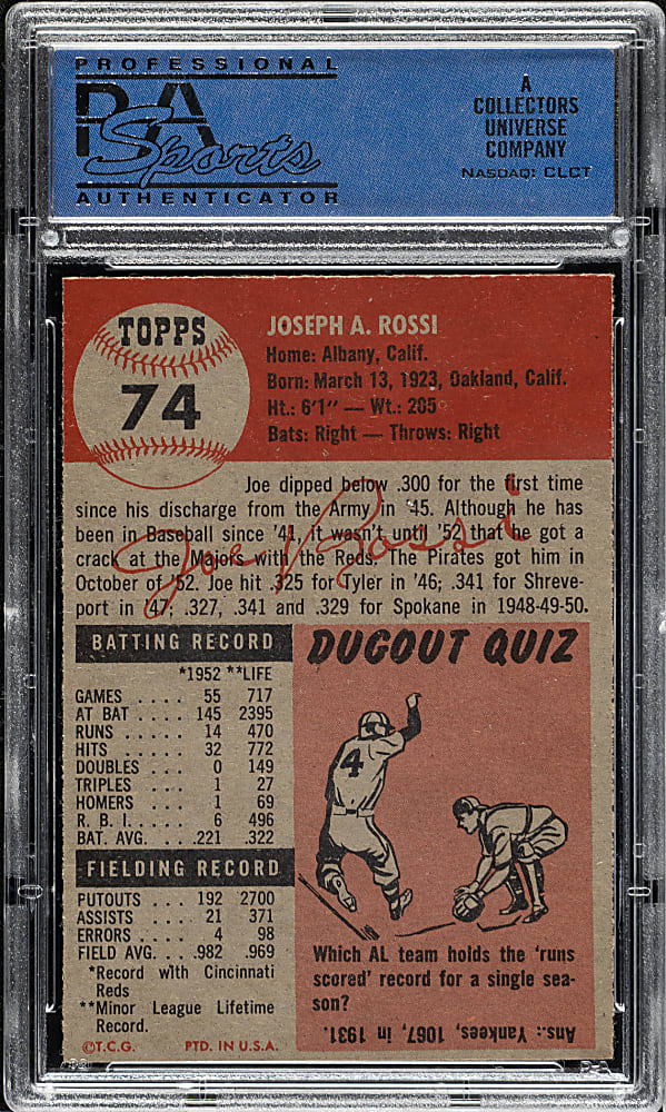 1953 Topps #74 Joe Rossi PSA NM 7