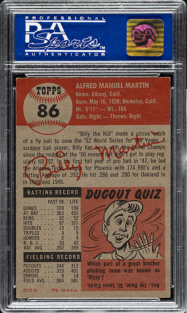 1953 Topps #86 Billy Martin PSA EX-MT 6