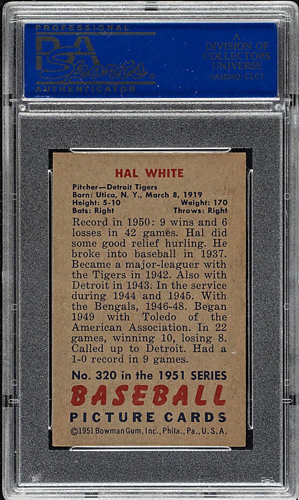 1951 Bowman #320 Hal White PSA NM-MT 8