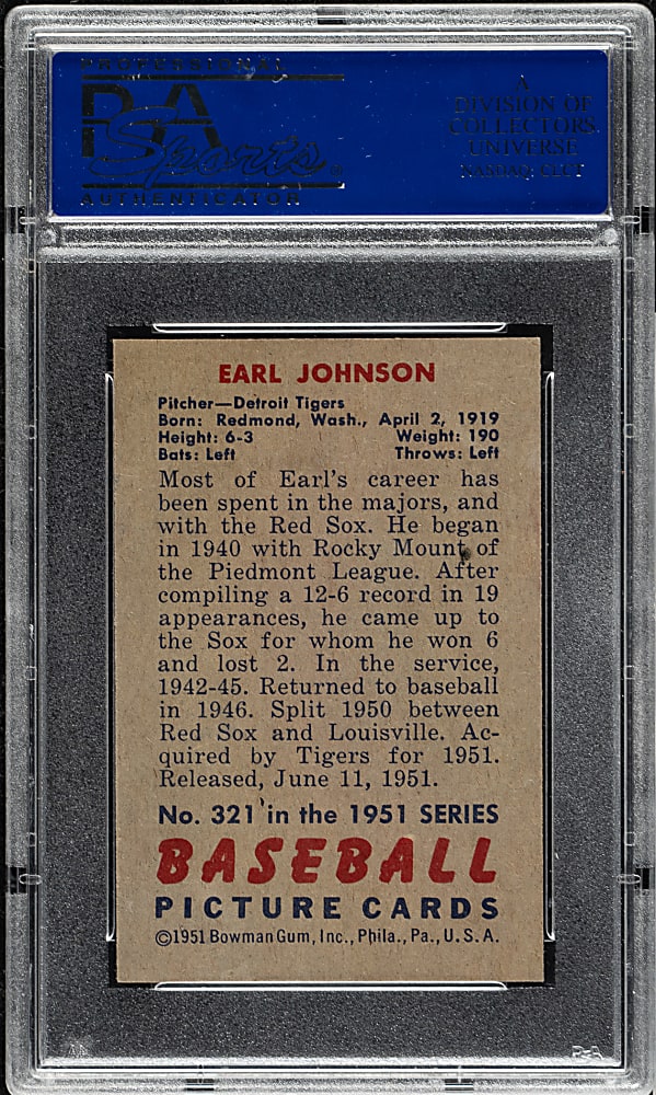 1951 Bowman #321 Earl Johnson PSA NM-MT 8