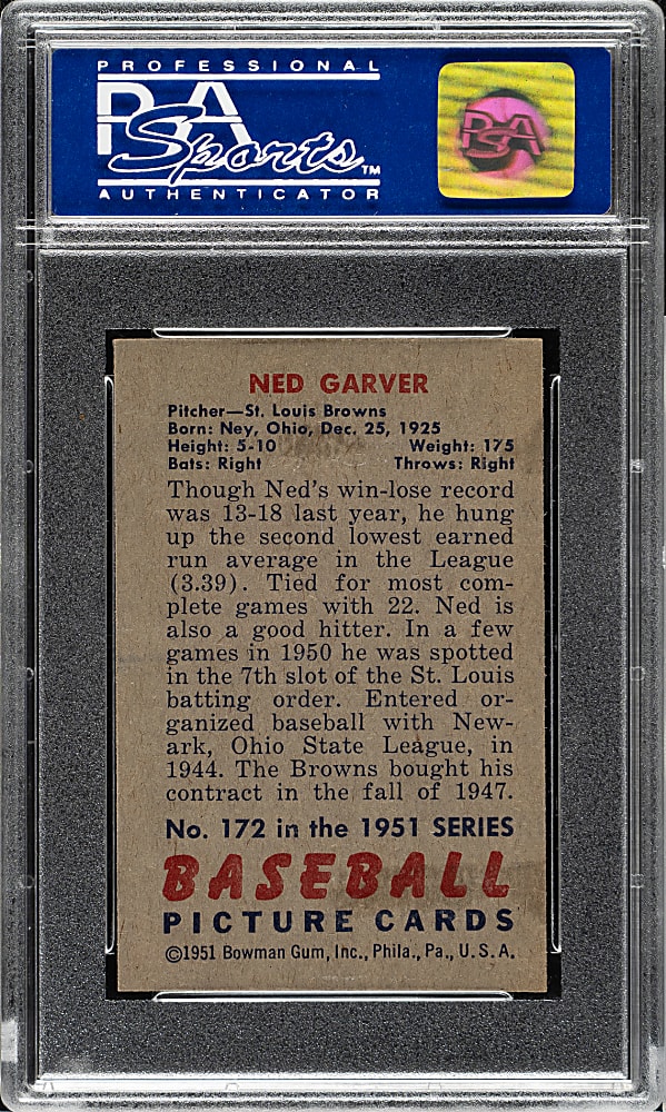 1951 Bowman #172 Ned Garver PSA NM-MT 8