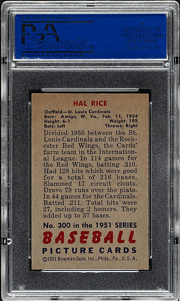 1951 Bowman #300 Hal Rice PSA NM-MT 8