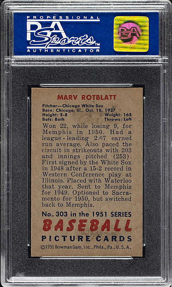 1951 Bowman #303 Marv Rotblatt PSA NM-MT 8