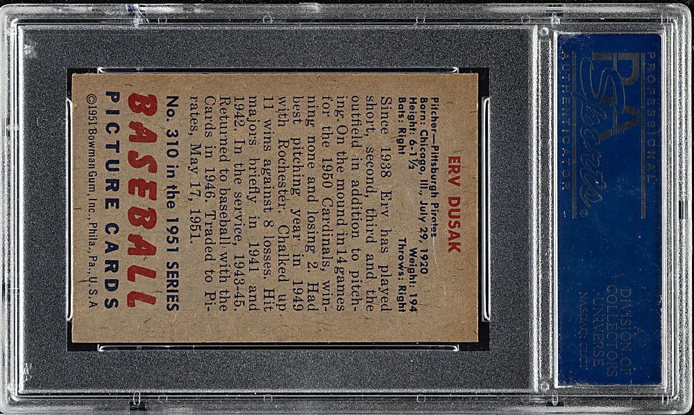 1951 Bowman #310 Erv Dusak PSA NM-MT 8