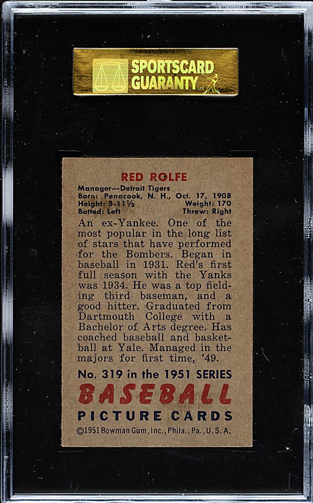 1951 Bowman #319 Red Rolfe SGC NM/MT 88