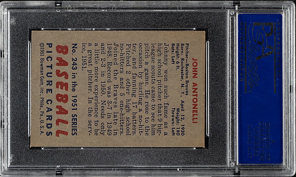 1951 Bowman #243 John Antonelli PSA NM-MT 8
