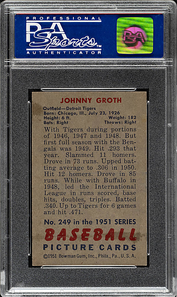1951 Bowman #249 Johnny Groth PSA NM-MT 8