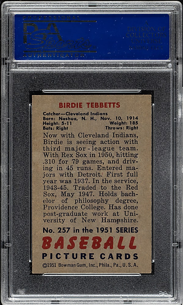 1951 Bowman #257 Birdie Tebbetts Rookie PSA NM-MT 8