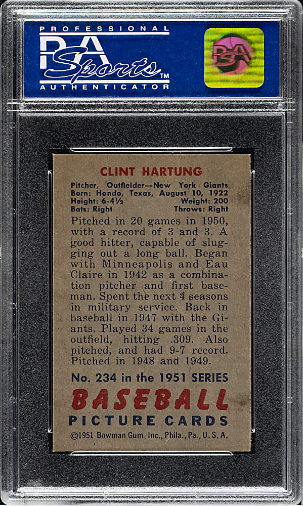 1951 Bowman #234 Clint Hartung PSA NM-MT 8