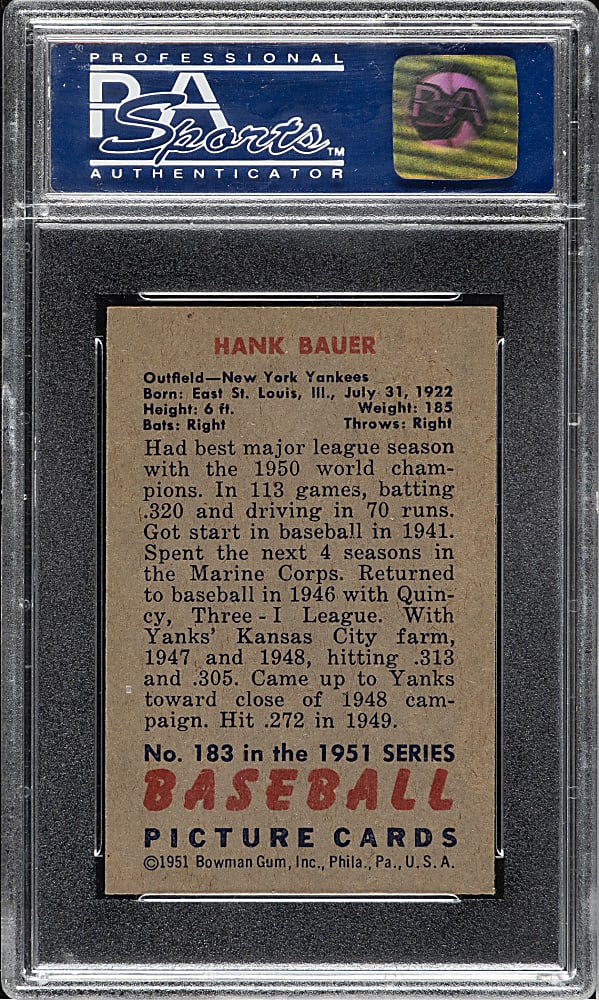 1951 Bowman #183 Hank Bauer PSA NM-MT 8