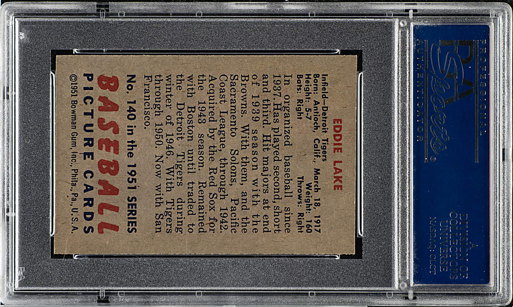1951 Bowman #140 Eddie Lake PSA NM-MT 8